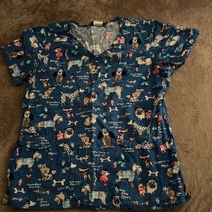Cherokee Blue dog scrub top